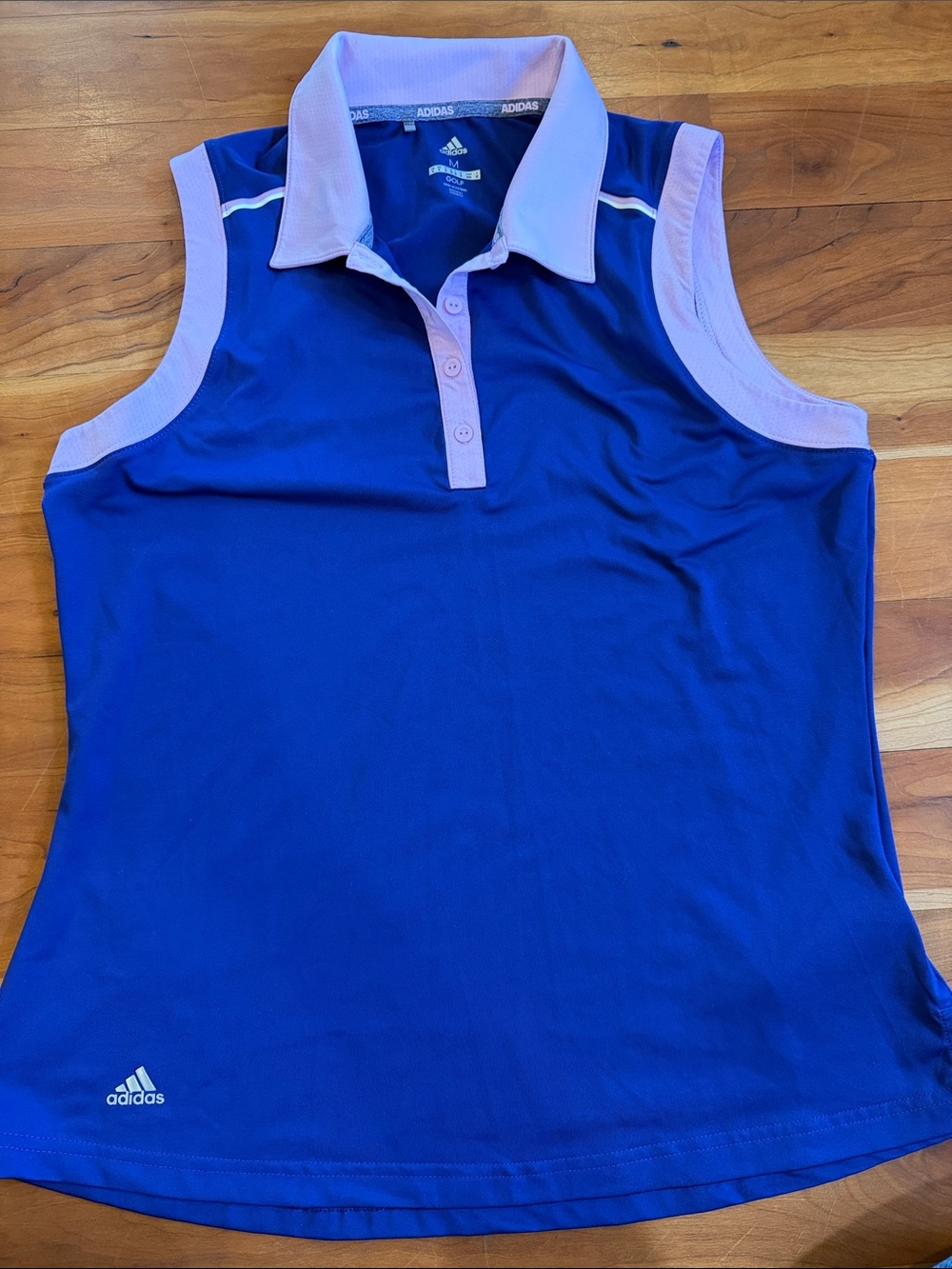 adidas Royal Blue Sleeveless Polo with Lavender Trim